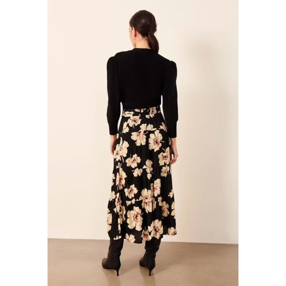 Ba&Sh Kondo Printed Midi Skirt Black Floral S *Hemmed View 3